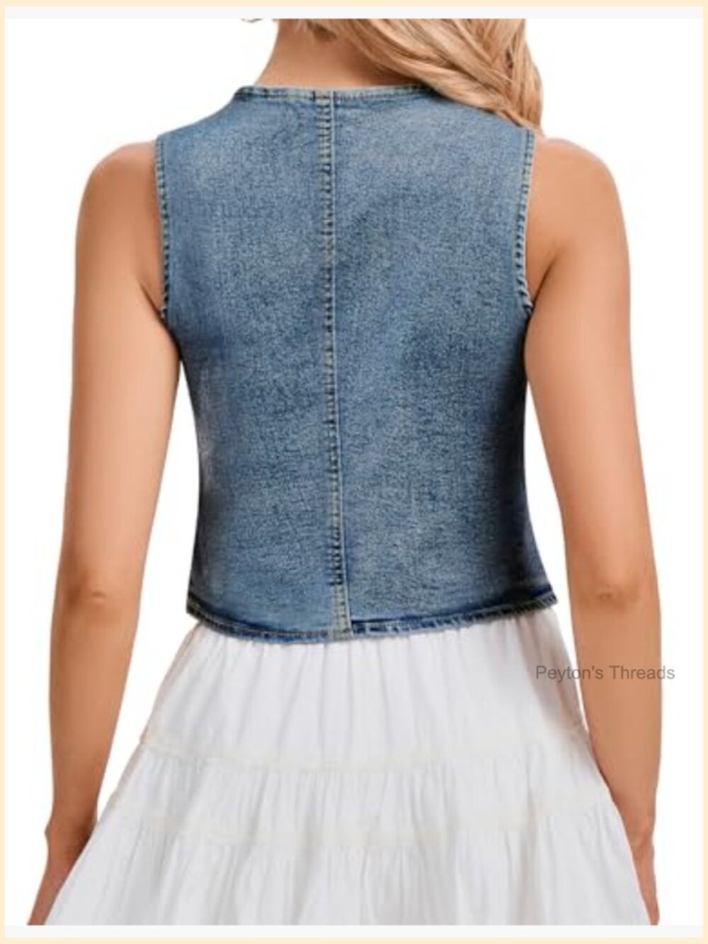 Sleeveless V-Neck Cropped Denim Vest with Pockets - Picture 5 of 7